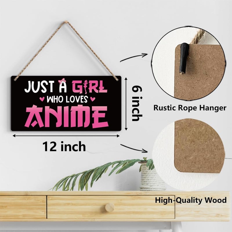 BELLOWDEER Anime Wall Decor Anime Room Decor Anime Gifts for Girls Anime Gifts for Women, Just a Girl Who Loves Anime Wooden Sign Wall Art Decor for Farmhouse Home Porch Bedroom Living Room Office Party - Image 2